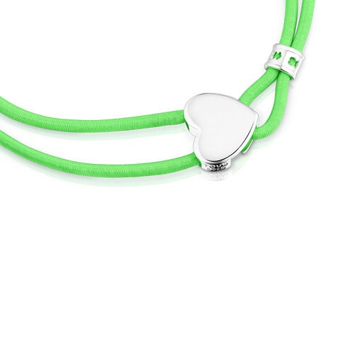 Pulsera elástica pistacho con corazón de plata Sweet Dolls