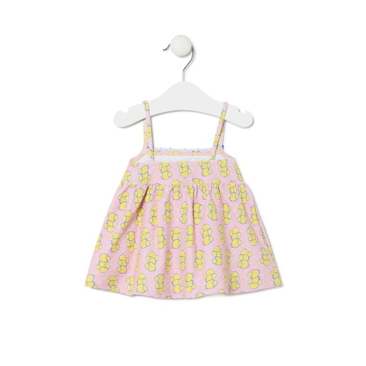 Girls sleeveless shoulder strap dress in Chic pink