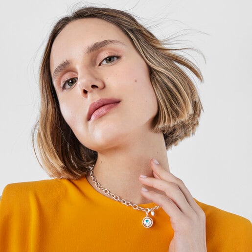 תליון TOUS Crossword Mama Mama מכסף עם אמייל כחול