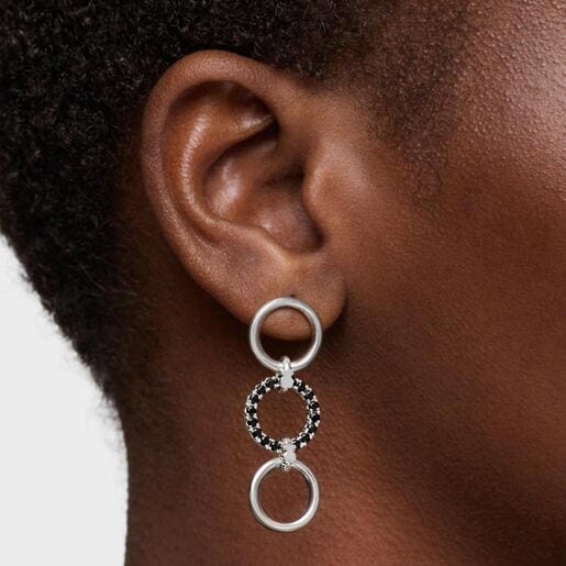 Pendientes largos de plata y espinela negra Straight