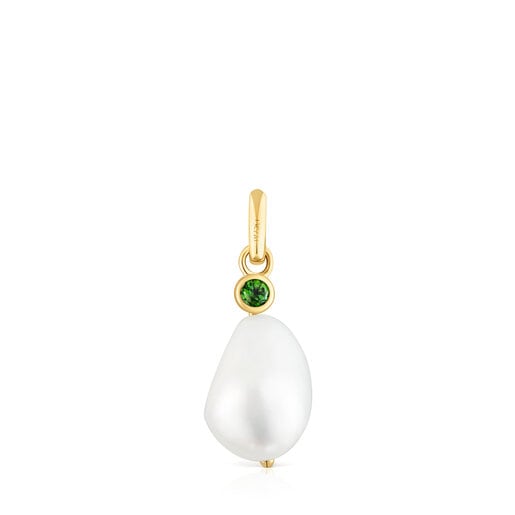 Silver vermeil Virtual Garden Pendant with cultured pearl and chrome diopside