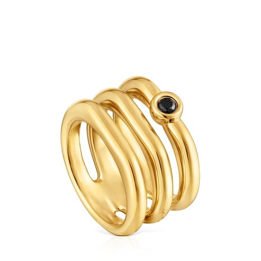 Triple ring with 18kt gold plating over silver and black spinel TOUS Line