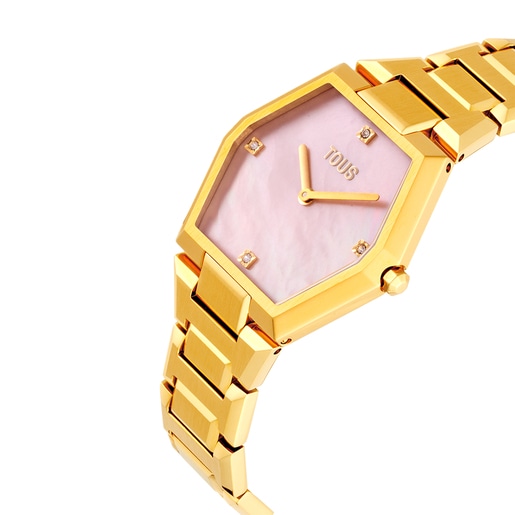 Analog watch with gold-colored steel bracelet and pink mother-of-pearl face Karat