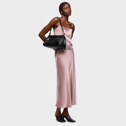 Medium black leather Shopping bag TOUS Gloss