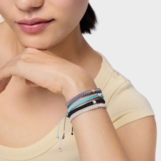 Pulsera oso de plata y nylon negro TOUS Motivos