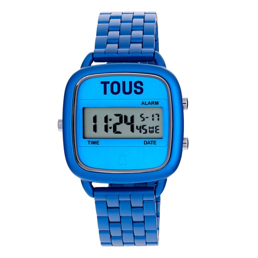 D-Logo Digital watch with blue steel strap