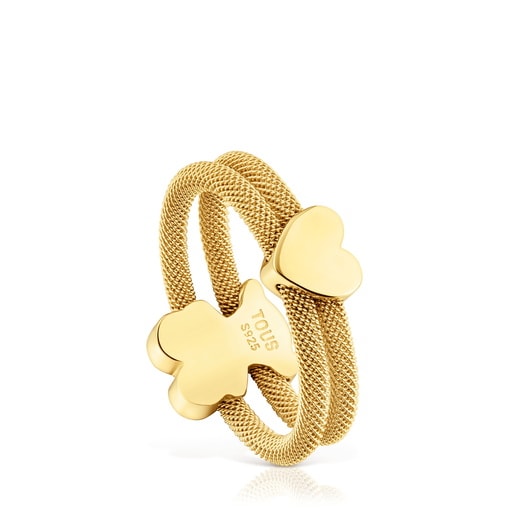 Anell doble amb bany d'or 18 kt sobre plata Icon Mesh