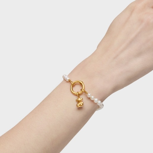 Bracelet with cultured pearls and 18kt gold plating over silver Hold