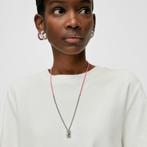 Collar elástico fucsia con acero y nácar TOUS Instint MOUTT