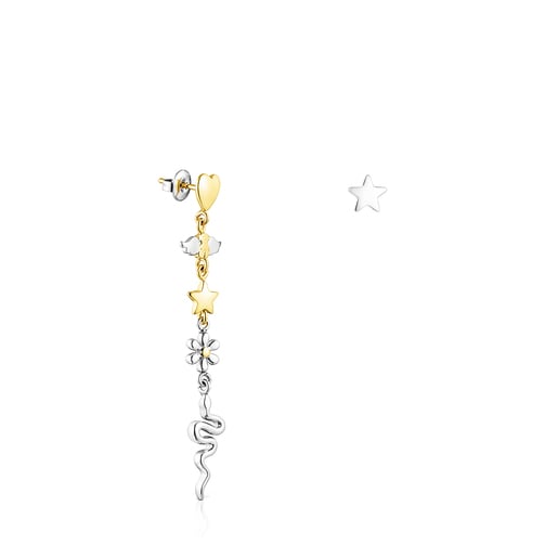 Short/long gold colored IP Steel Fragile Nature Earrings