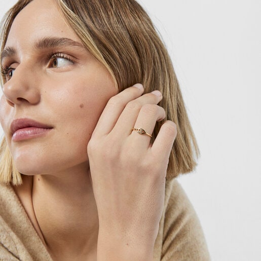 ゴールドのTOUS Good Vibesダイヤモンド付きアイリング