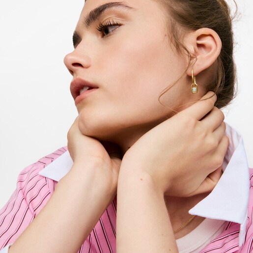 עגילי חישוק TOUS Camille מכסף בציפוי זהב 18 קראט עם אבן אמזוניט