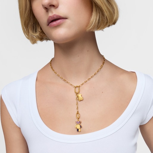 Dije oso con baño de oro 18 kt sobre plata y amatistas Teddy Bear