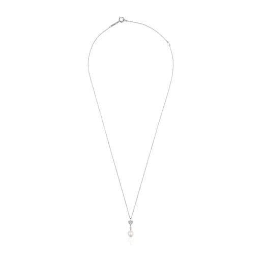 Short white-gold heart Necklace with diamonds and cultured pearl TOUS Grain