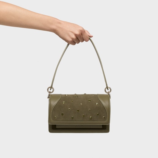 Small olive green Crossbody bag TOUS Audree Strass