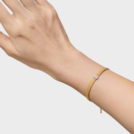 Yellow and white Gold Icon Mesh Bracelet with Diamonds Bear motif