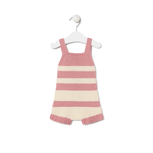 Knitted baby romper in Tricot stripy pink