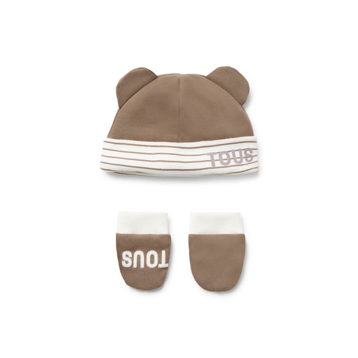 Conjunto de bebé de gorro e luvas Classic bege