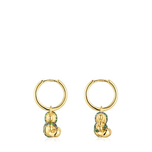Short 18kt gold-plated silver bear Hoop earrings with chrome diopside  Lligat | TOUS