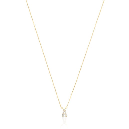 Short gold letter A Necklace with 0.05 ct diamonds Alphabet