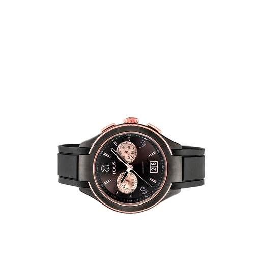 Reloj ST bicolor de acero IP negro/IP rosado con correa de Caucho negra