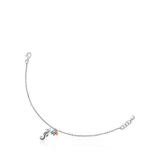 Bracelet Save Ocean avec motif hippocampe en argent et pierres précieuses