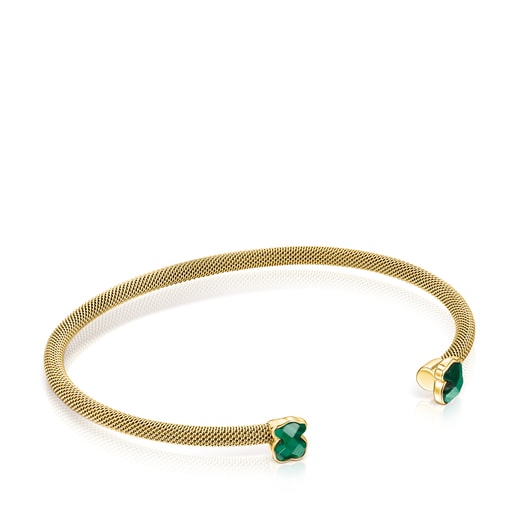 Fine gold-colored IP Steel Mesh Color Bracelet with Malachite | TOUS