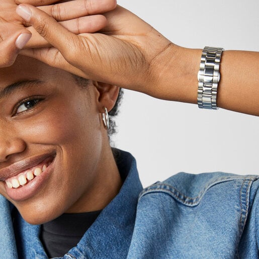 Reloj analógico Tender Time de acero inoxidable con esfera en rosa