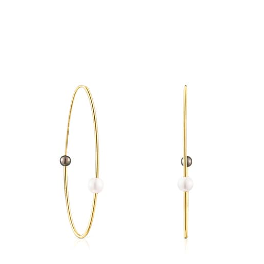 Large silver vermeil Elipse Hoop earrings with cultured pearls | TOUS