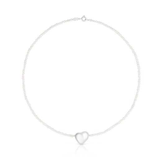 Silver Necklace with cultured pearls and heart motif Tabit