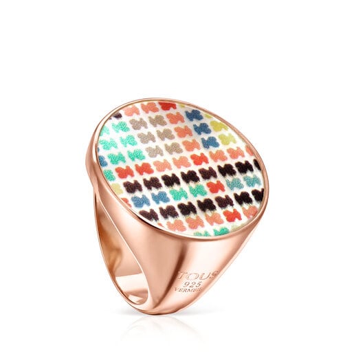 Large Tartan Ring in Rose Silver Vermeil with Mother-of-Pearl | TOUS