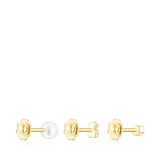Pack of gold TOUS Pearl ear Piercings with diamond and pearl