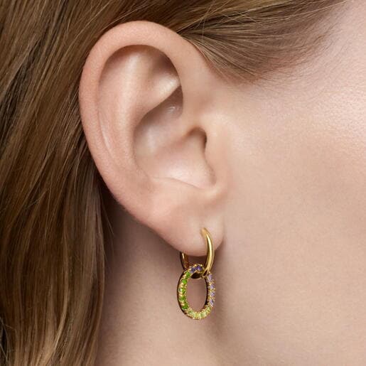 18kt gold-plated silver Double hoop earrings with gemstones TOUS Straight