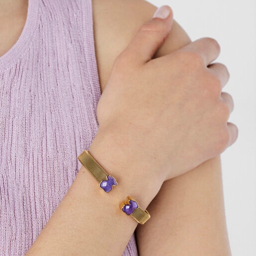 Gold-colored IP Steel Mesh Color Bracelet with Amethyst | TOUS