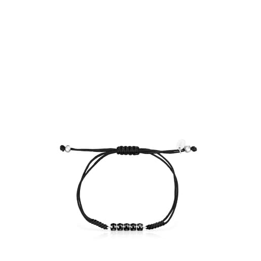 Pulseira Mini Onix em Prata com Ónix e Cordão preto