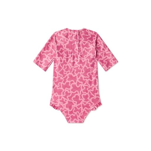 Fato de banho integral de menina de manga comprida Kaos cor-de-rosa