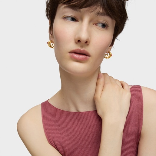 Aros aro con baño de oro 18 kt sobre plata y gemas creadas en laboratorio Icon Color LGG