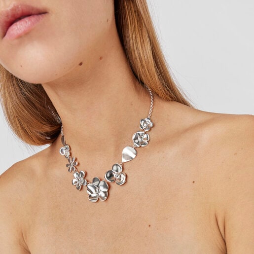 Collier Fragile Nature fleurs en Argent