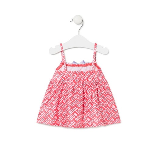Girls sleeveless shoulder strap dress in Logo pink
