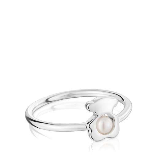 Small silver bear ring with cultured pearls I-Bear | TOUS
