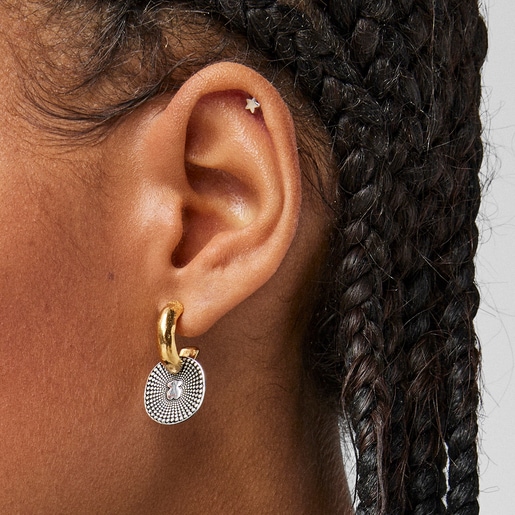 ピアス  Oursin  くま  16mm　シルバー925　イエローゴールドコーティング　