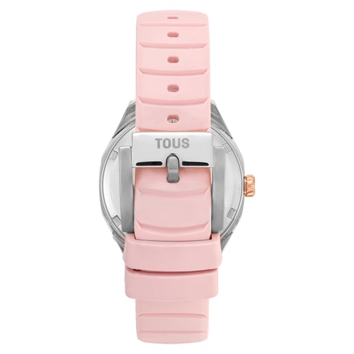 Two-tone analog Watch with Swiss movement, mother-of-pearl face and pink rubber strap TOUS Now Lady