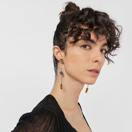 Длинные серьги из стали двух оттенков