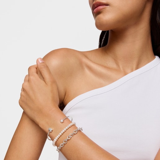 Silver Bangle with cultured pearl Sweet Dolls
