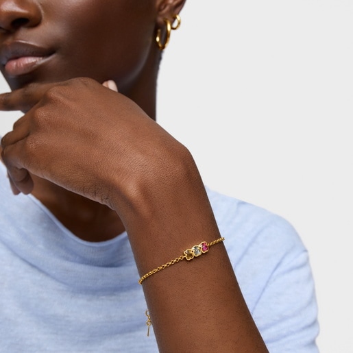 Pulsera cadena con baño de oro 18 kt sobre plata y gemas creadas en laboratorio Icon Color LGG