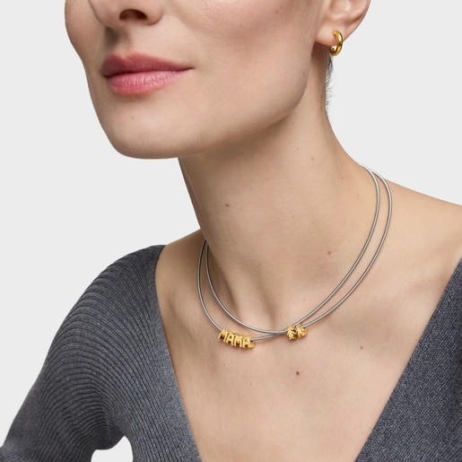 Short steel and 18kt gold plating over silver Necklace TOUS Mama