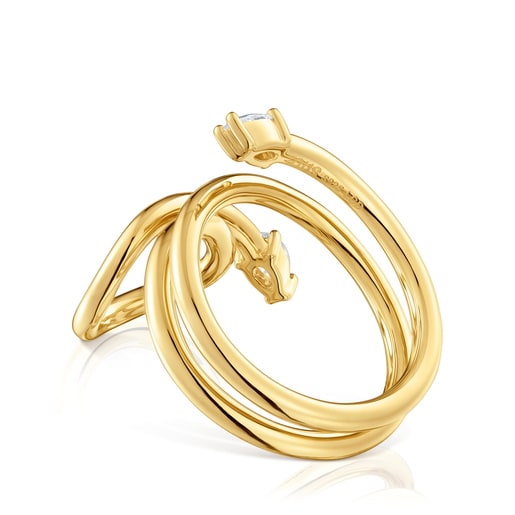 Anillo espiral con baño de oro 18 kt sobre plata y diamantes creados en laboratorio Lio LGD