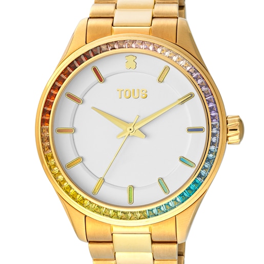 ゴールドカラーのIPスティールストラップ付きアナログ腕時計 Tender Shine