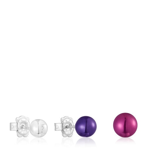 Pack de trois boucles d’oreilles Virtual Garden en argent et argent de couleur rose et violette