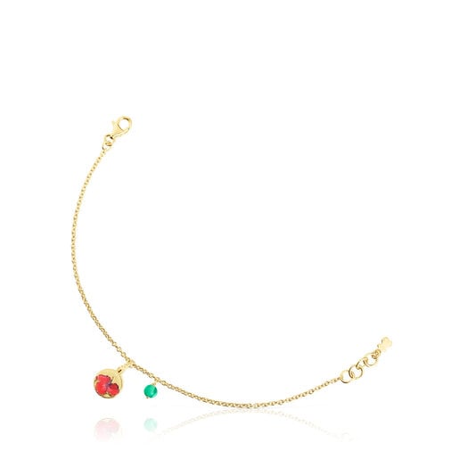 Pulsera con baño de oro 18 kt sobre plata y calcedonia y flor Maga